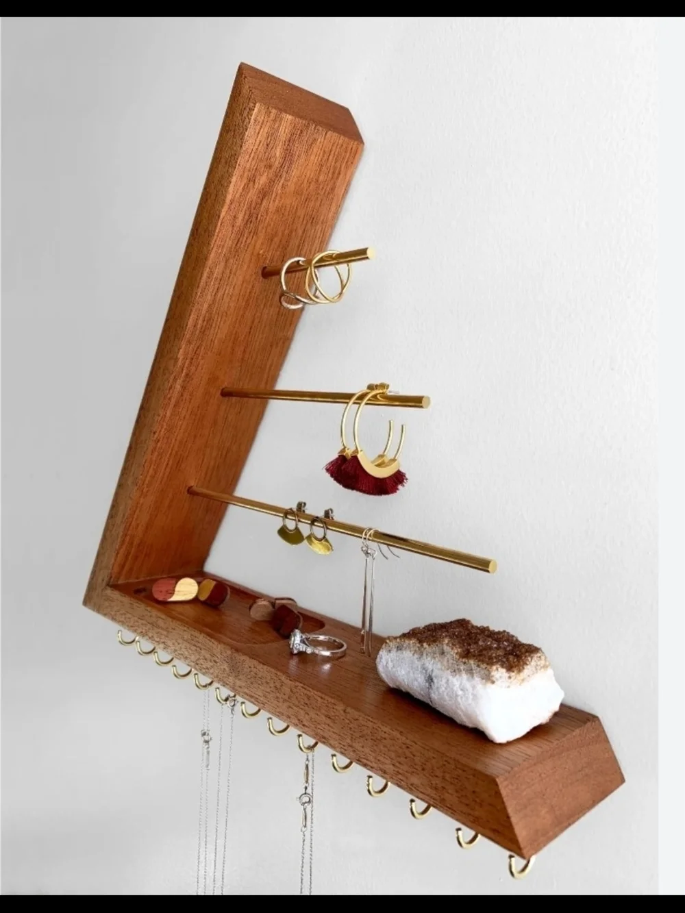 Handmade Wooden Vanity Wall Shelf Jewelry Organizer Display Stand Boho